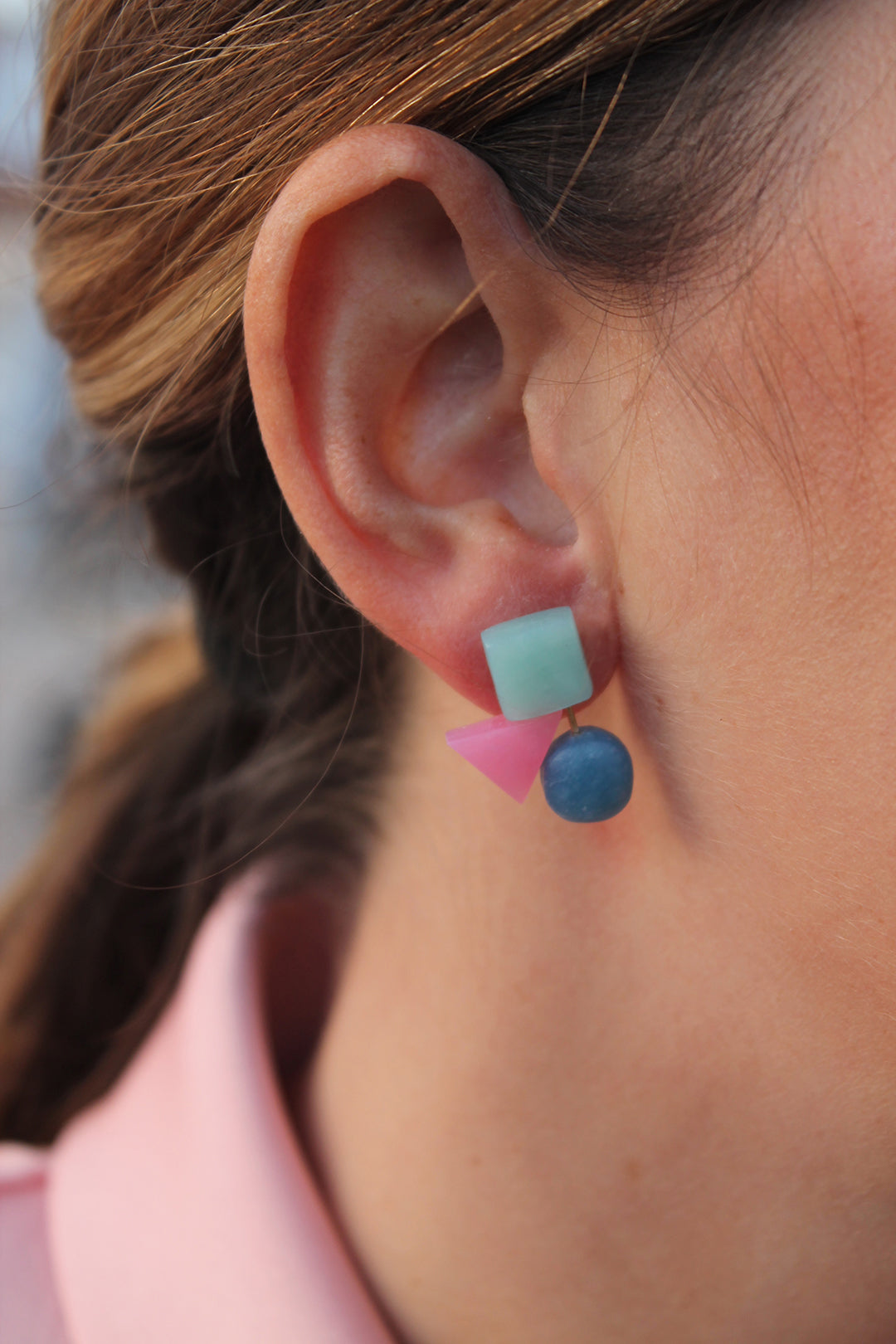 Pendientes PYXIS - Formas geométricas en color menta rosa y azul - Nouménico